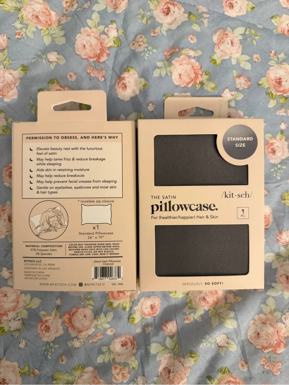 Kitsch Satin Pillowcase - Charcoal set of 2
